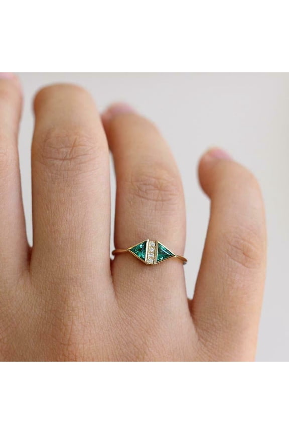1ct Natural Emerald Diamond Geometric Triangle Fancy Ring 14k SOLID Yellow Gold