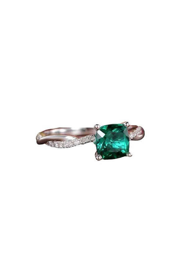 1ct Natural Emerald & Diamond Infinity Twist Band Ring 100% 14k SOLID White Gold