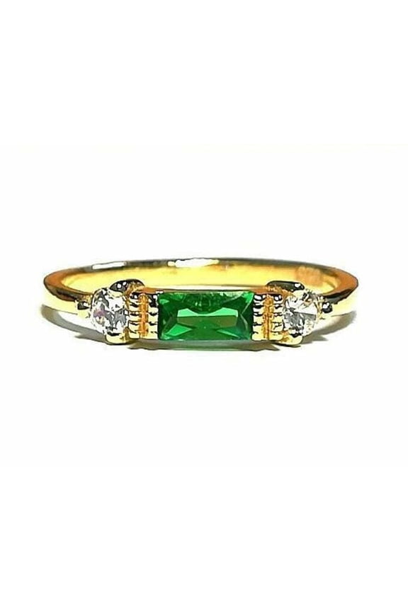 1ct Natural Emerald & Diamond Solitaire Engagement Ring 14k SOLID Yellow Gold
