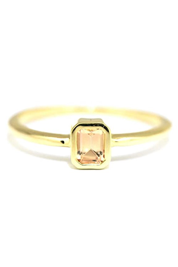 1ct Natural Emerald Morganite Bezel Set Solitaire Ring 14k SOLID Yellow Gold