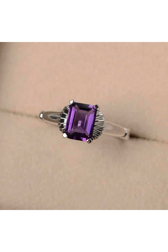 1ct Natural Emerald Purple Amethyst Ring Flower Solitaire 14k SOLID White Gold