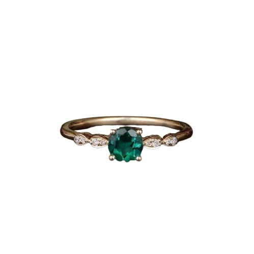HeartsAndYou 1ct Natural Green Emerald & Diamond Accents Ring 100% REAL 14k SOLID Yellow Gold