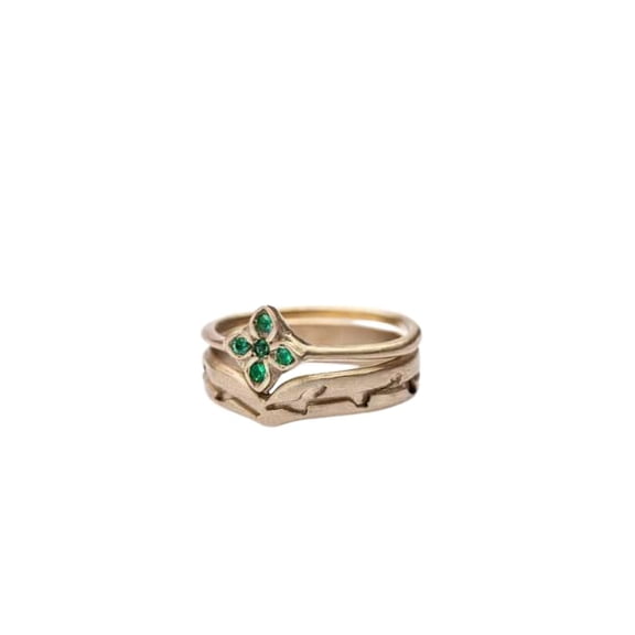 HeartsAndYou 1ct Natural Green Emerald Engagement Ring Floral Bridal Set 14k SOLID Rose Gold