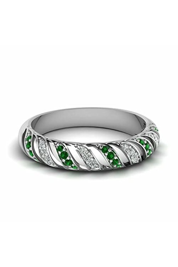 1ct Natural Green Emerald Half Eternity Wedding Band 14k SOLID White Gold New