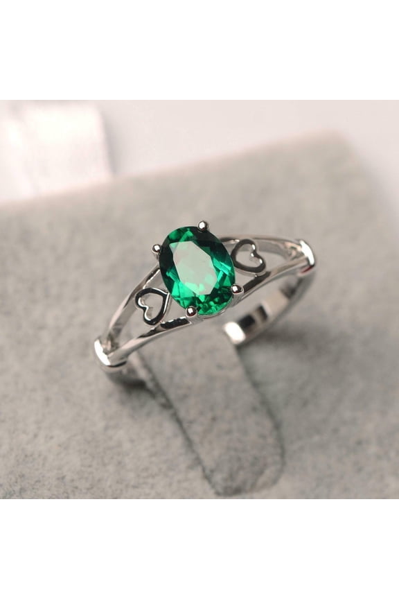 1ct Natural Green Emerald Open Heart Shank Solitaire Ring 14k SOLID White Gold