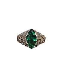 HeartsAndYou 1ct Natural Green Emerald Wide Filigree Engagement Ring 14k SOLID White Gold
