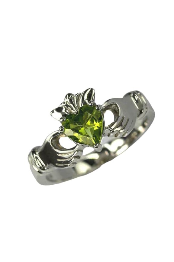 1ct Natural Green Peridot Engagement Ring Claddagh Design 14k SOLID White Gold