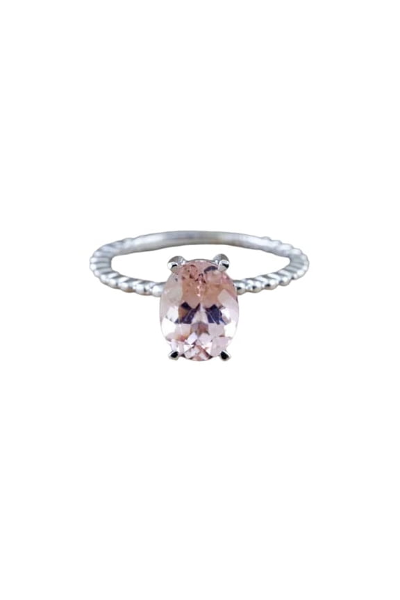 1ct Natural Morganite Ring Solitaire Rope Accent 100% REAL 14k SOLID White Gold