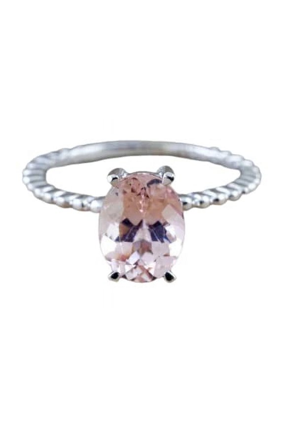 1ct Natural Morganite Ring Solitaire Rope Accent 100% REAL 14k SOLID White Gold