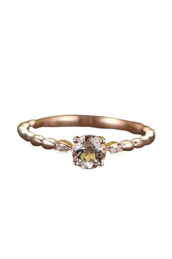1ct Natural Morganite Rope Shank Solitaire Accent Ring 100% 14k SOLID Rose Gold