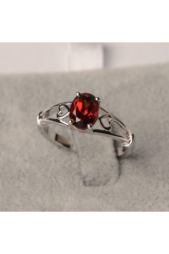 1ct Natural Oval Garnet Ring Open Heart Shank Solitaire 14k SOLID White Gold