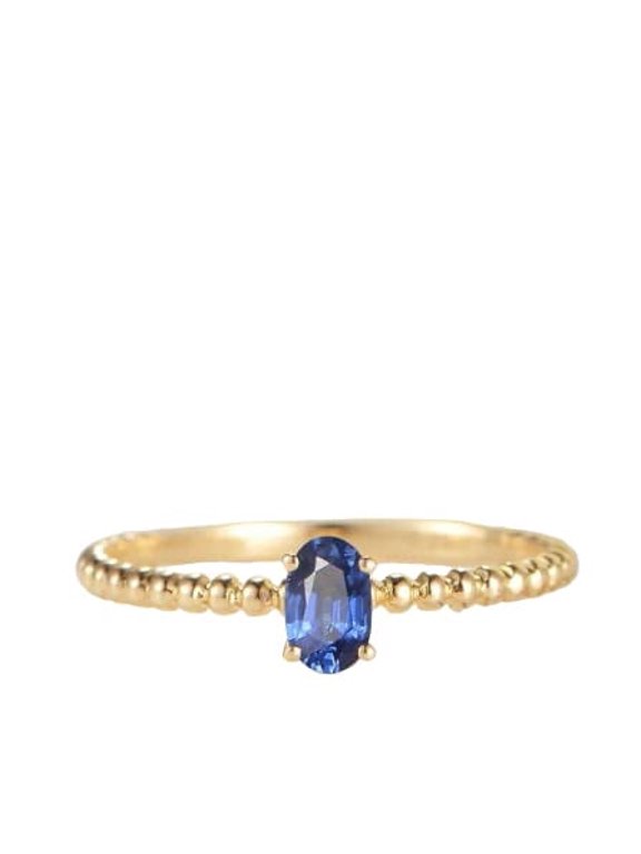 1ct Natural Oval Sapphire Bezel Bead Ball Solitaire Ring 14k SOLID Yellow Gold