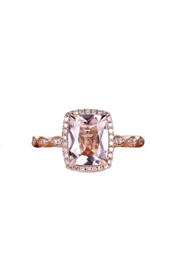 1ct Natural Peach Morganite Art Deco Milgrain Birthday Ring 14k SOLID Rose Gold