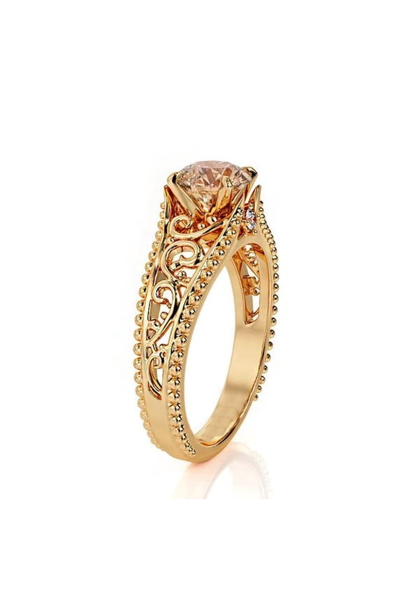 1ct Natural Peach Morganite Birthday Ring 14k SOLID Rose Gold Art Deco Milgrain