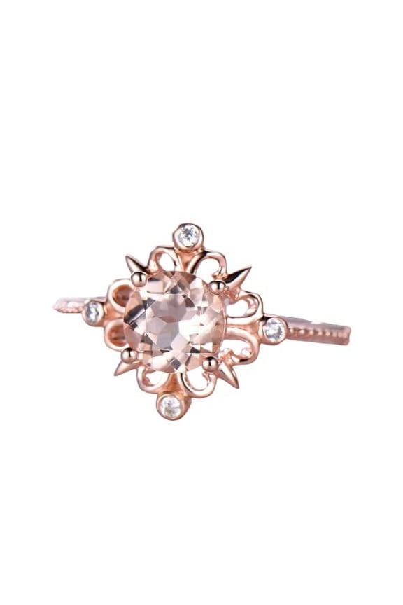 1ct Natural Peach Morganite Birthday Ring 14k SOLID Rose Gold Stackable Promise