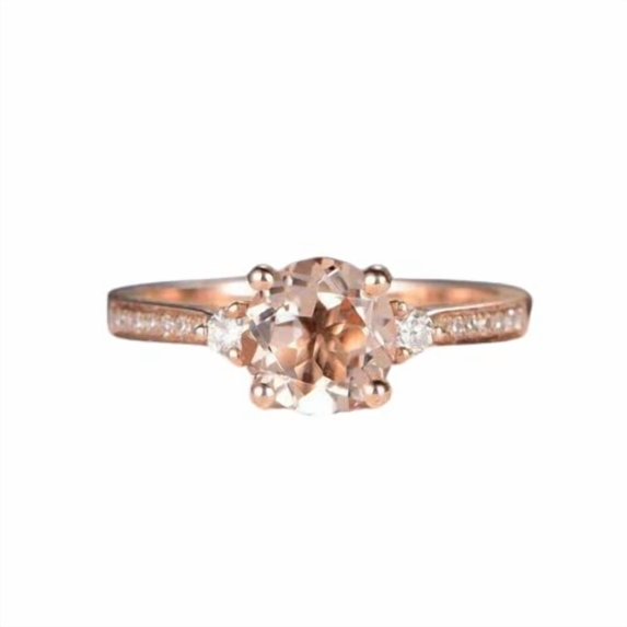 HeartsAndYou 1ct Natural Peach Morganite Engagement Ring 14k SOLID Rose Gold Accent Solitaire