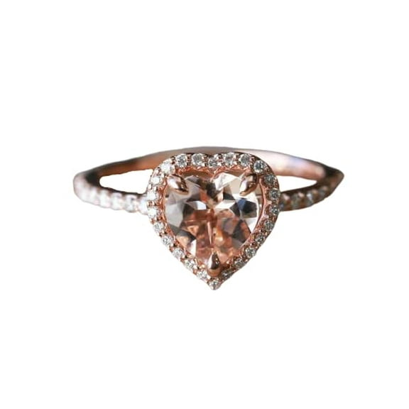 HeartsAndYou 1ct Natural Peach Morganite Engagement Ring 14k SOLID Rose Gold Halo Solitaire