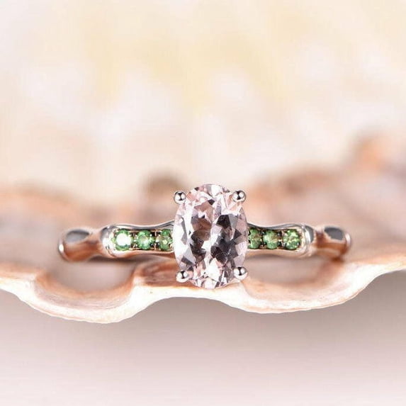 HeartsAndYou 1ct Natural Peach Morganite Fancy Design Engagement Ring 14k SOLID White Gold