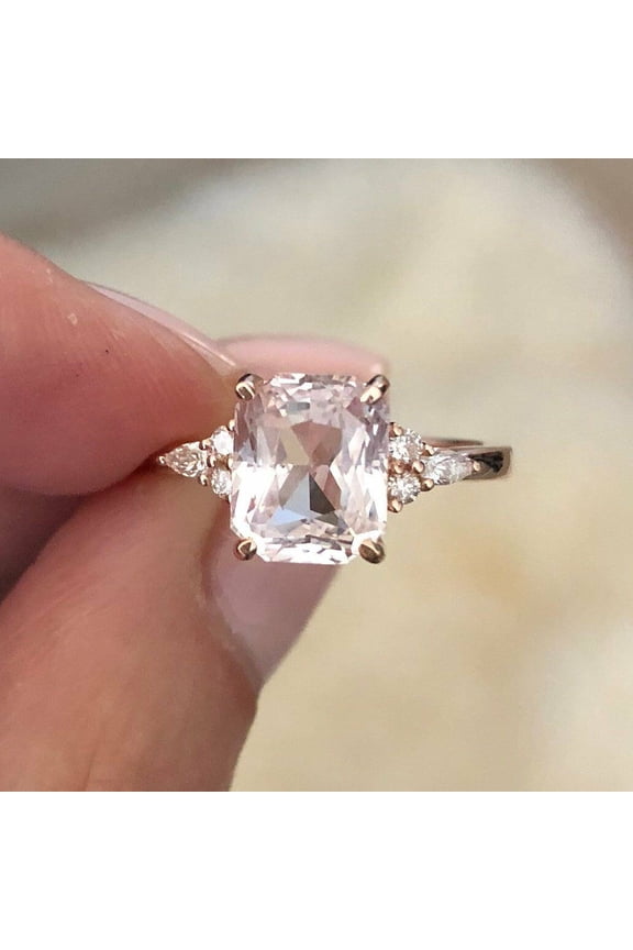 1ct Natural Peach Morganite Pear Accent Engagement Ring 100% 14k SOLID Rose Gold