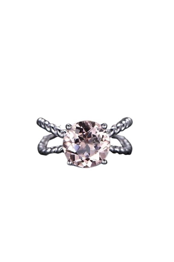 1ct Natural Peach Morganite Rope Split Band Birthday Ring 14k SOLID White Gold