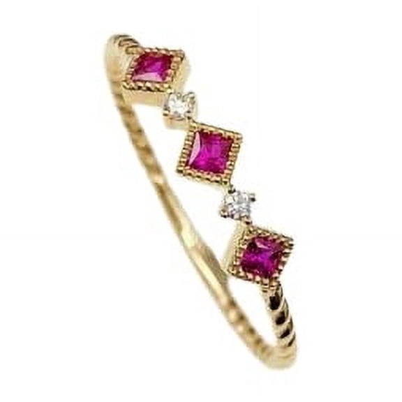 HeartsAndYou 1ct Natural Pink Ruby & Diamond Ring Minimalist Trilogy 14k SOLID Yellow Gold