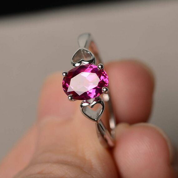 HeartsAndYou 1ct Natural Pink Ruby Promise Solitaire Engagement Ring 14k SOLID White Gold