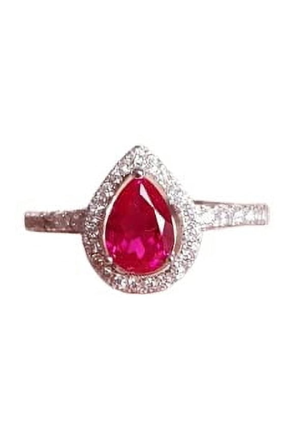1ct Natural Pink Ruby Ring 100% 14k SOLID White Gold Halo Teardrop Pear Shape