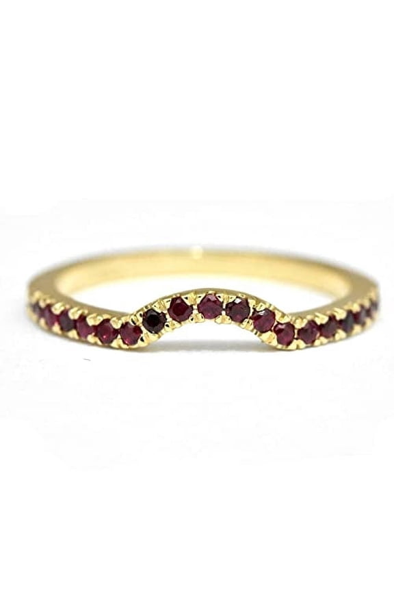 1ct Natural Pink Ruby Stackable Curved Crown Wedding Band 14k SOLID Yellow Gold