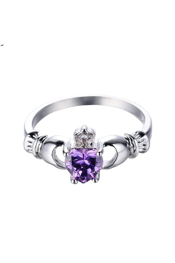 1ct Natural Purple Amethyst Engagement Ring 14k SOLID White Gold Claddagh Design