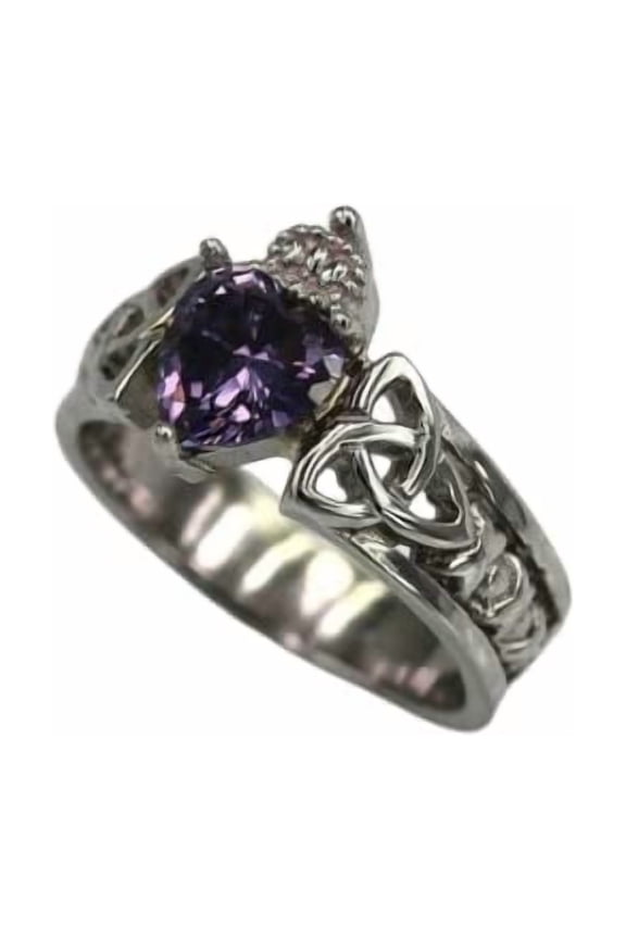 1ct Natural Purple Amethyst Engagement Ring Celtic Trinity 14k SOLID White Gold
