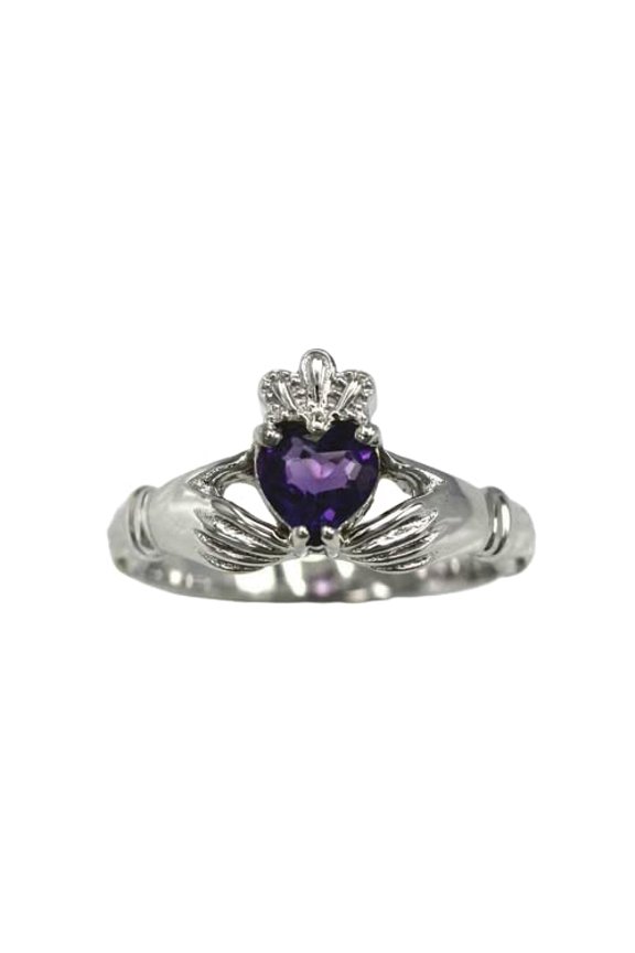 1ct Natural Purple Amethyst Engagement Ring Claddagh Irish 14k SOLID White Gold