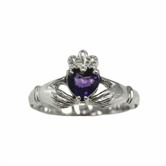 HeartsAndYou 1ct Natural Purple Amethyst Engagement Ring Claddagh Irish 14k SOLID White Gold