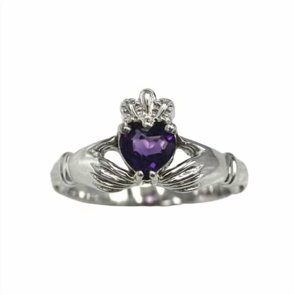HeartsAndYou 1ct Natural Purple Amethyst Engagement Ring Claddagh Irish 14k Solid White Gold