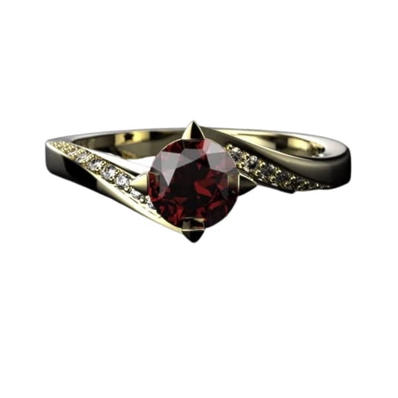 HeartsAndYou 1ct Natural Red Garnet Engagement Ring 14k Solid Yellow Gold Swirl Solitaire