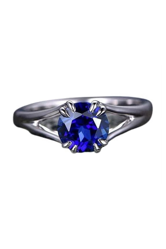 1ct Natural Round Blue Sapphire Ring Split Shank Solitaire 14k SOLID White Gold