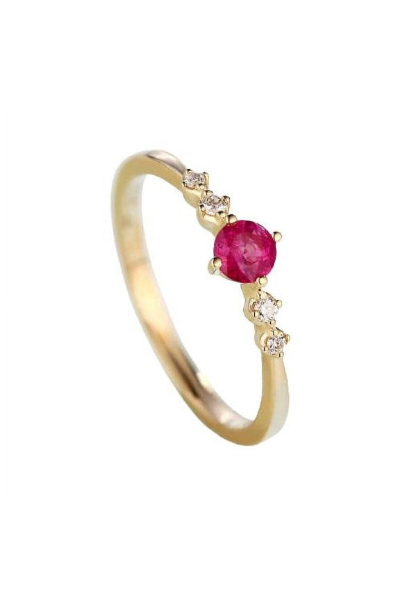 1ct Natural Ruby & Diamond 5 Stone Minimalist Engage Ring 14k SOLID Yellow Gold