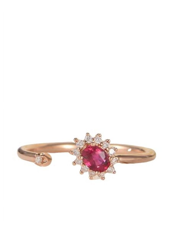 1ct Natural Ruby & Diamond Diamond Halo Open Cuff Ring 100% 14k SOLID Rose Gold