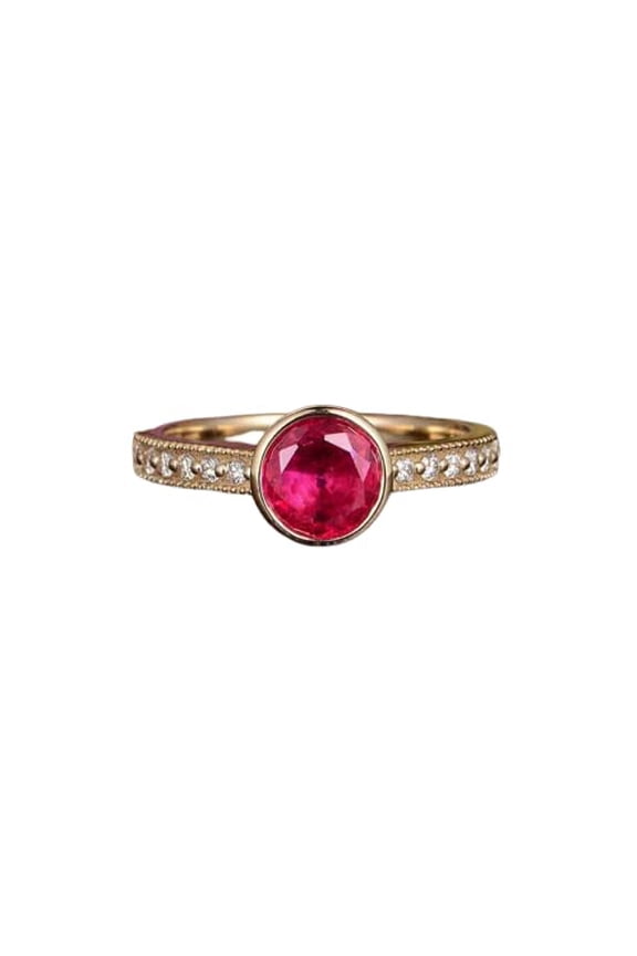 1ct Natural Ruby & Diamond Milgrain Bezel Set Engage Ring 14k SOLID Yellow Gold