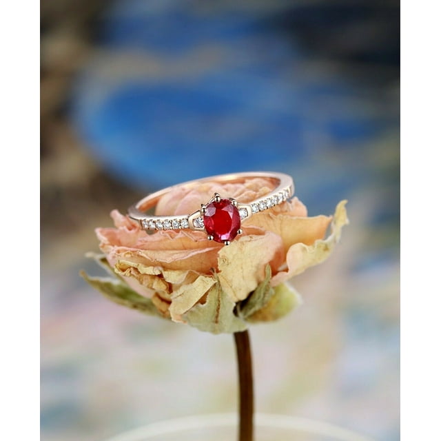 HeartsAndYou 1ct Natural Ruby & Diamond Ring Accent Solitaire 100% REAL 14k SOLID Rose Gold