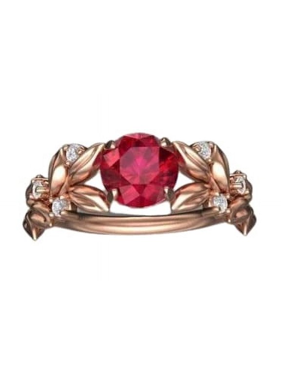 1ct Natural Ruby & Diamond Ring Flower Leaf Rose Solitaire 14k SOLID Rose Gold