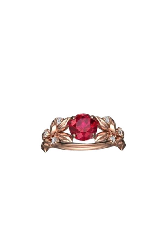 1ct Natural Ruby & Diamond Ring Flower Leaf Rose Solitaire 14k SOLID Rose Gold