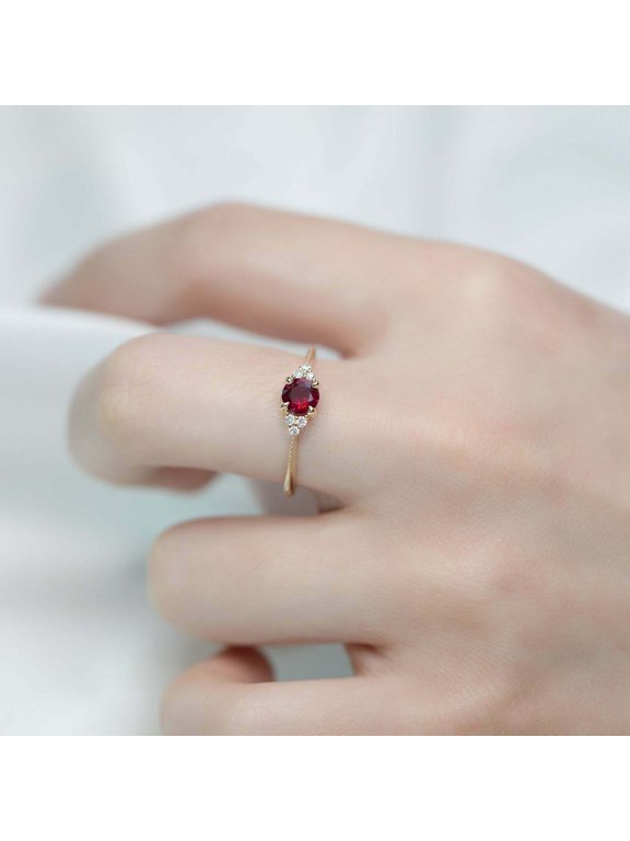 1ct Natural Ruby Diamond Ring Thin Minimalist Petite 100% 14k SOLID Yellow Gold