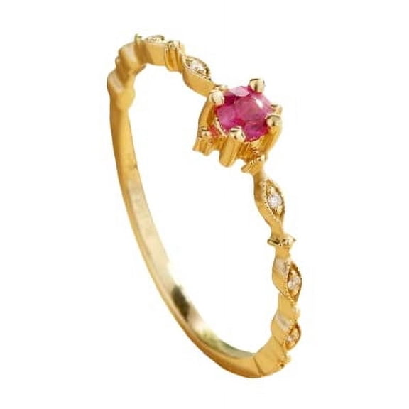 HeartsAndYou 1ct Natural Ruby Diamond Solitaire with Round Accent Ring 14k SOLID Yellow Gold