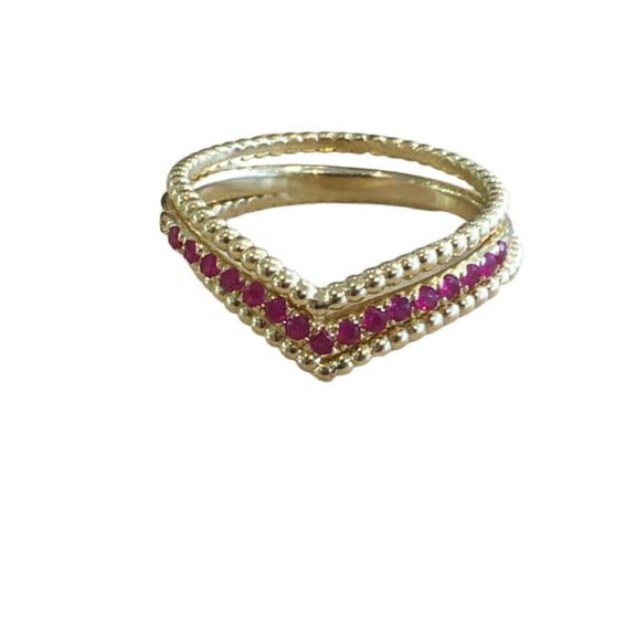HeartsAndYou 1ct Natural Ruby Engagement Ring Curved Chevron Trio Set 14k SOLID Yellow Gold