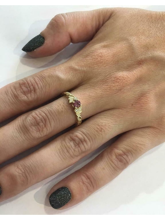 1ct Natural Ruby Petal Leaf Accented Solitaire Ring 100% 14k SOLID Yellow Gold