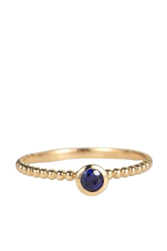 1ct Natural Sapphire Bezel Set Beaded Ball Solitaire Ring 14k SOLID Yellow Gold