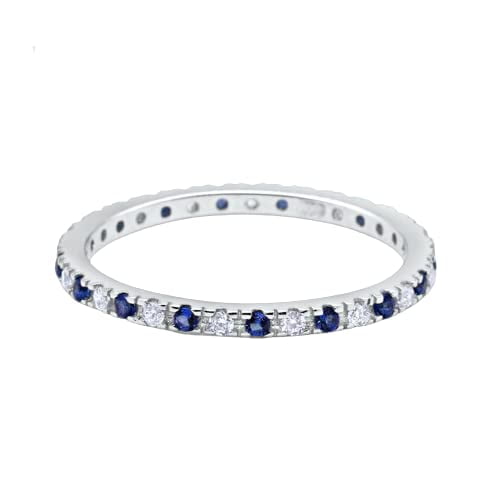 HeartsAndYou 1ct Natural Sapphire & Diamond Alternate Eternity Band 100% 14k SOLID White Gold