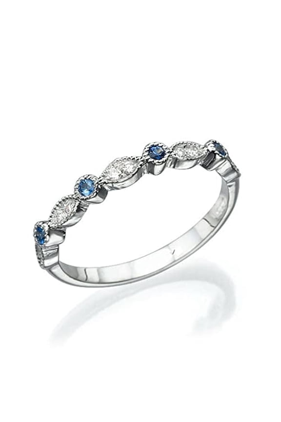 1ct Natural Sapphire & Diamond Band Stackable Half Eternity 14k SOLID White Gold