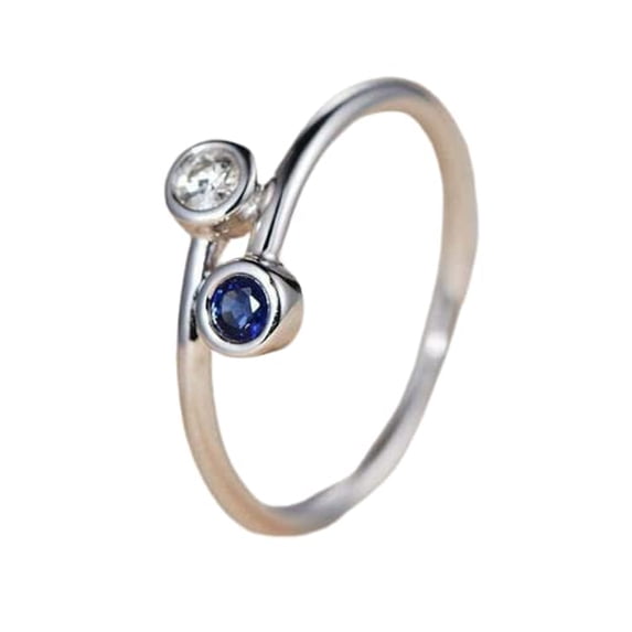HeartsAndYou 1ct Natural Sapphire & Diamond Engage Ring Two Stone Bypass 14k SOLID White Gold
