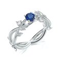 thumbnail image 1 of HeartsAndYou 1ct Natural Sapphire Diamond Leaf Solitaire Engagement Ring 14k SOLID White Gold, 1 of 9